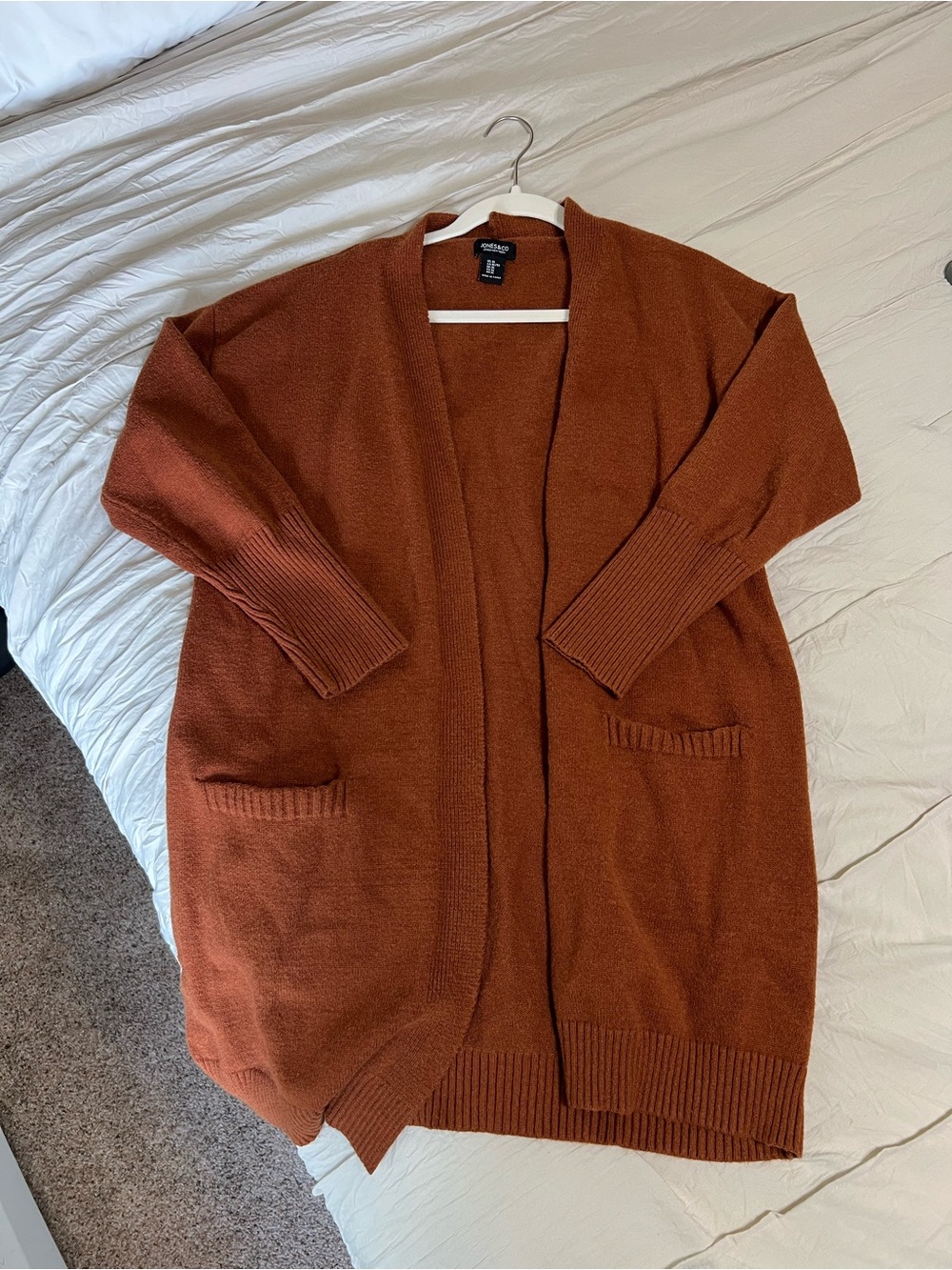 Rust Open-Front Long Cardigan